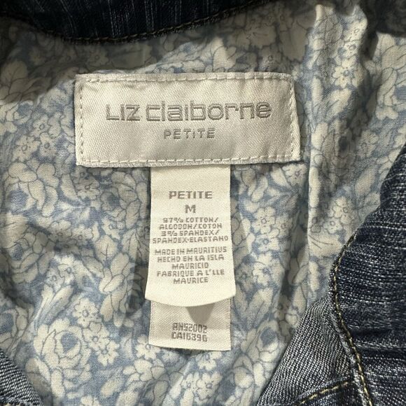 Liz Claiborne Denim Jacket Women's Petite Medium Jean Button Cotton Pockets Y2K - Picture 2 of 8